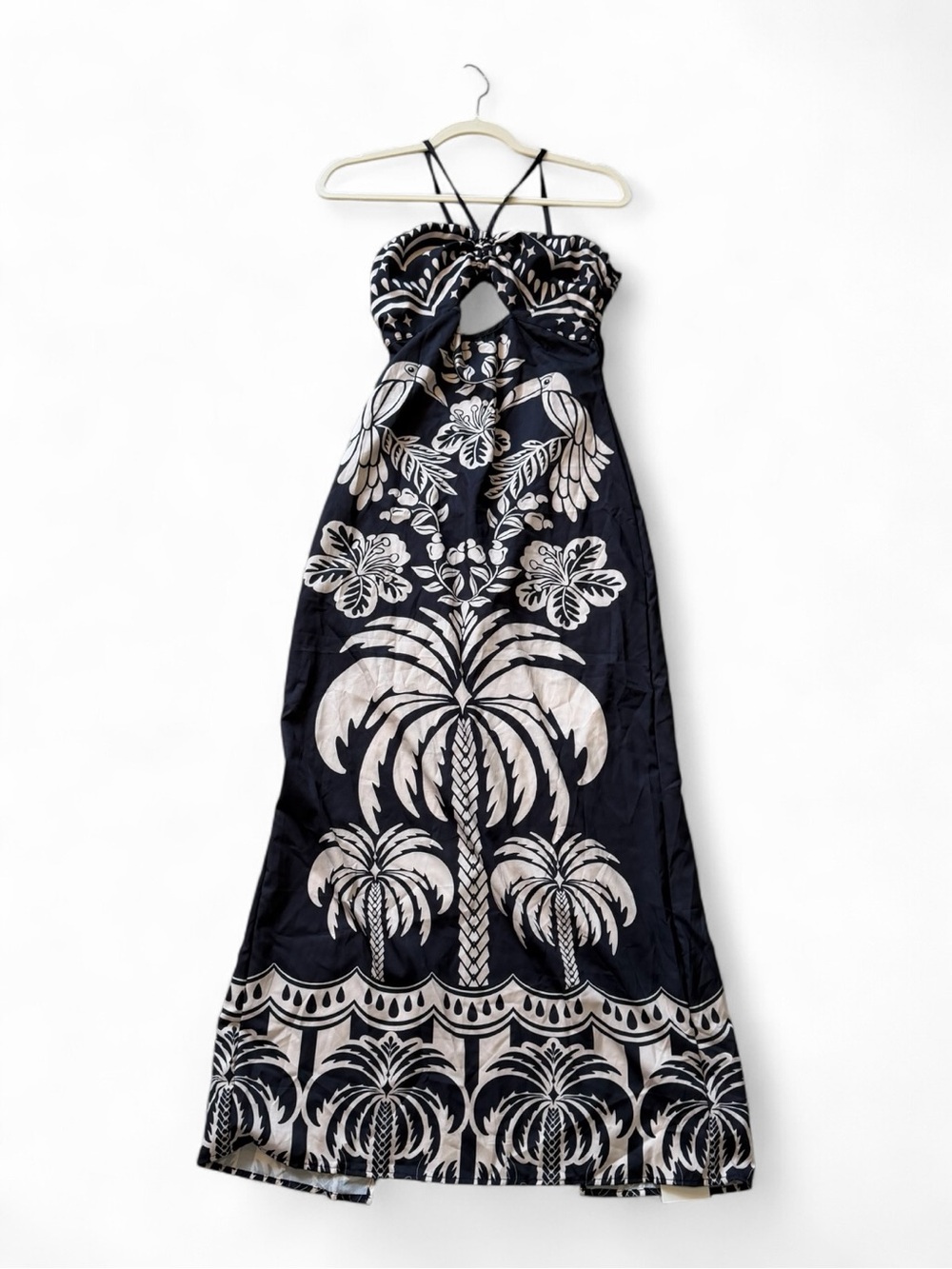 Black and White Palm-Print Maxi Dress